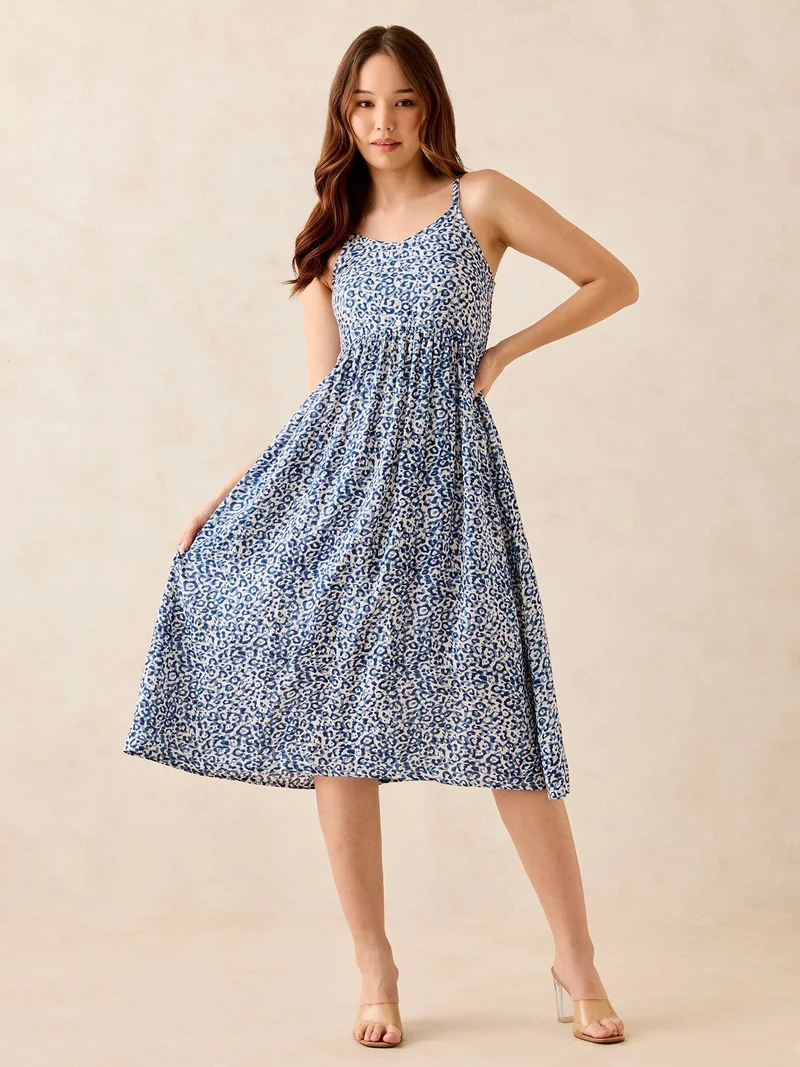 Outzidr blue Blue Floral Print Strappy Midi Dress for Women | Best Price UAE